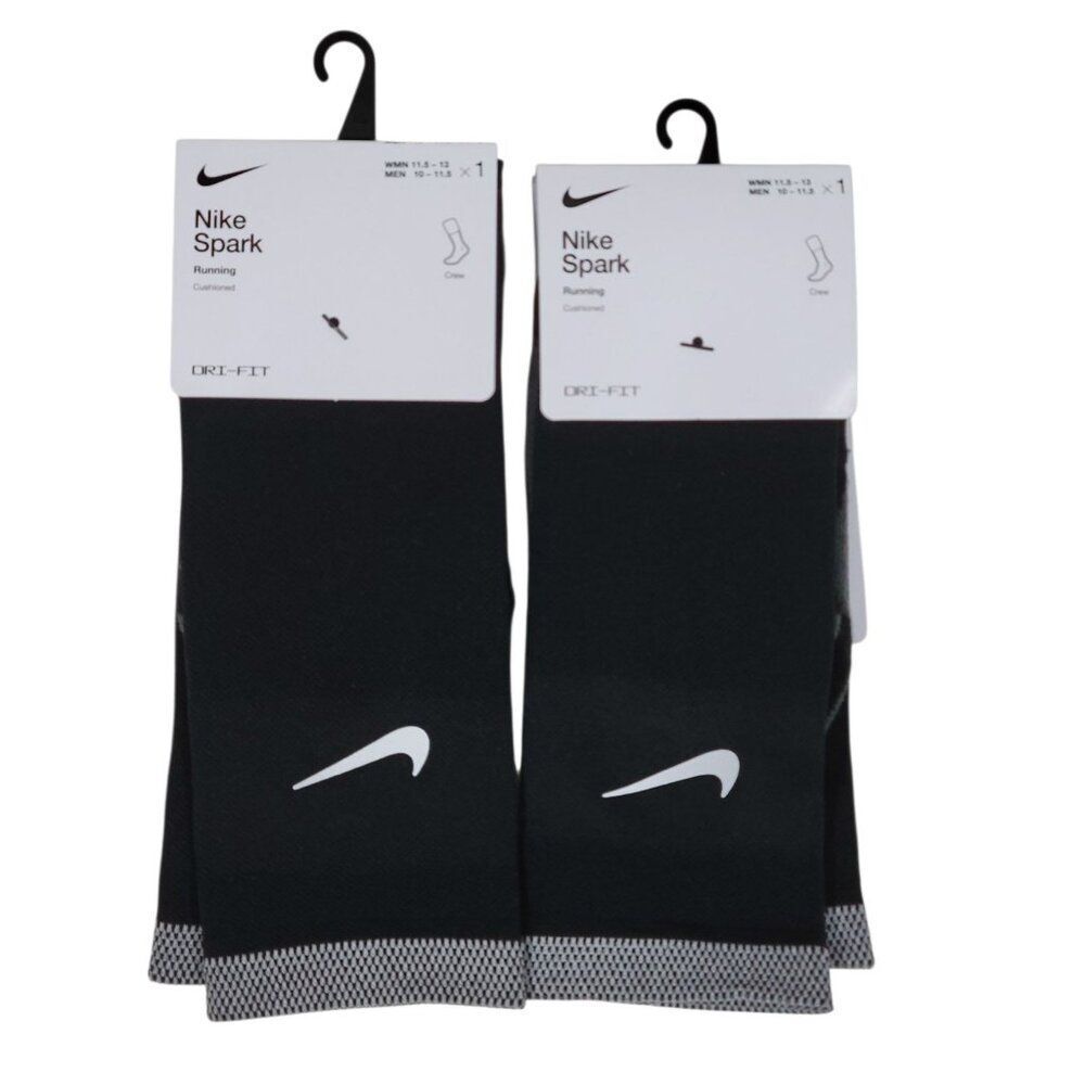 Nike Spark Cushioned Running Crew Socks Men 10-11.5 Women 11.5-13 Reflective 2Pr